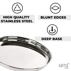 SAVYA HOME 4 Pcs Big Plate Set for Dhanteras & Diwali Gifting | Stainless Steel Dining Plate Set | Stainless Steel,Deep Base Glossy Finish,Durable,Stackable |Steel Plates for Lunch, Breakfast, Dinner