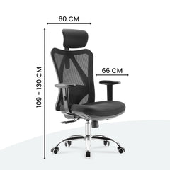 SAVYA HOME Atlas High Back Office Chair, Mesh Back Ergonomic Chair for Office Work at Home with 2D Adjustable Armrest, Headrest & Lumbar Support, Heavy Duty Metal Base (Black,1)