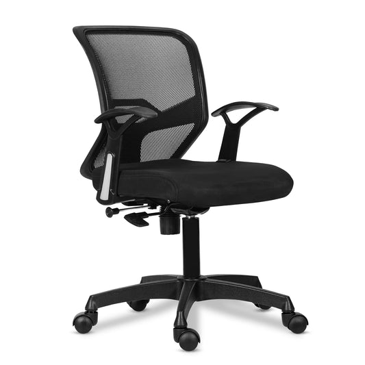 SAVYA HOME® 4th Gen Mid-Back Ergonomic Revolving Mesh Chair for Office,Work from Home & Study withTilt Lock Mechanism, Pneumatic Seat Height Adjustment, T-Type Armrest(Qty-1, Black)