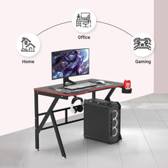 SAVYA HOME Multipurpose Office Desk, Gaming Desk, Study Table, Computer Table, Ergonomic Laptop Table with Cup Holder & Headphone Hook. Ideal for Home, Office & Gaming Setups (120 * 60 * 73), Black