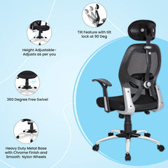 SAVYA HOME Apollo High Back Ergonomic Chair for Office Work at Home, Office Chair for Men & Study Chair, Computer Chair with 2D Adjustable Headrest & Lumbar Support, 120° Tilt & Lock Mechanism Black