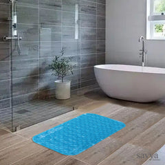 Savya Home Anti Skid Bath Mat for Bathroom, PVC Bath Mat with Suction Cup, Machine Washable Floor Mat (67x37 cm) (Blue)