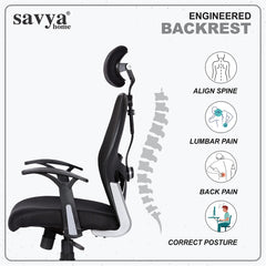 SAVYA HOME Apollo High Back Ergonomic Chair for Office Work at Home, Office Chair for Men & Study Chair, Computer Chair with 2D Adjustable Headrest & Lumbar Support, 120° Tilt & Lock Mechanism Black