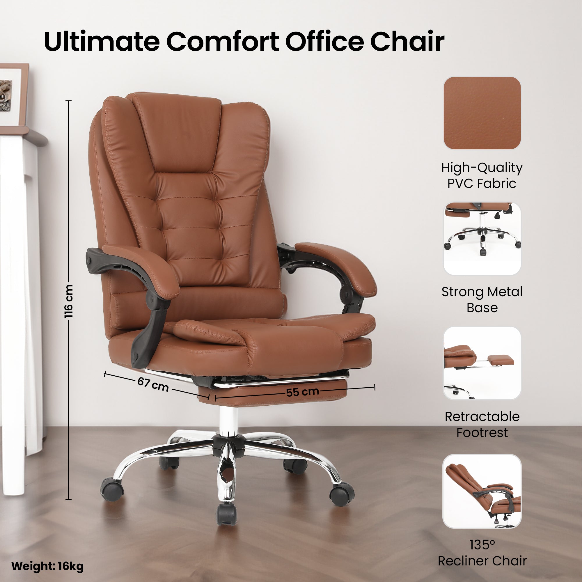 SAVYA HOME Ergonomic Leatherette Chair - Enjoy Comfort While Working