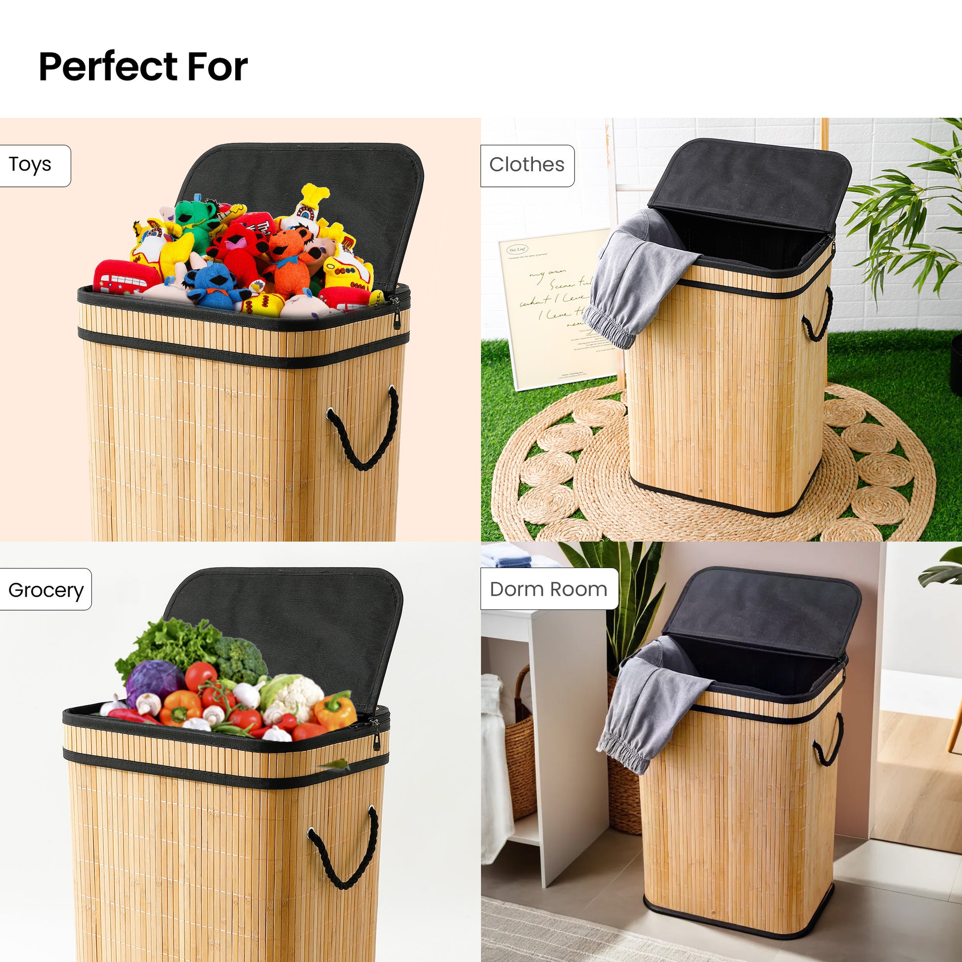 SAVYA HOME Foldable Bamboo Laundry Basket - Clean and modern look
