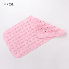 SAVYA HOME Pack of 2 Diatom Mud Bathroom Floor Mat |71 x 35.5 cm|PVC Accu-Pebble Soft & Light Weight Anti-Skid Mat for Living Room,Bathroom/Shower Mat/Multipurpose(Pink & Blue)