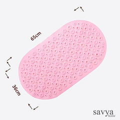 SAVYA HOME Pack of 2 Nonslip Soft Rubber Bath Mat, Rain Mat for Bathtub and Shower, Anti Slip, Anti Bacterial, Machine Washable PVC Bath Mat for Bathroom | 65 x 36 cm |Light Pink & Pink