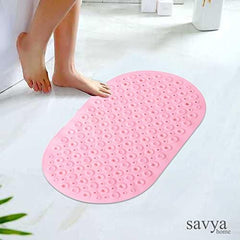 SAVYA HOME Pack of 2 Nonslip Soft Rubber Bath Mat, Rain Mat for Bathtub and Shower, Anti Slip, Anti Bacterial, Machine Washable PVC Bath Mat for Bathroom | 65 x 36 cm |Light Pink & Pink