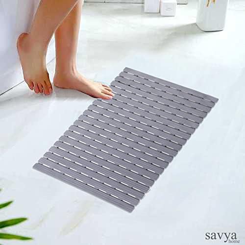 SAVYA HOME Pack of 2 PVC Bathmats | 40x71cm | Anti-Skid mat, Living Room mat, Doormat, Multipurpose mat | Quick dry bath mat|Non Slip bath mat|Bath tub mat| (Grey)