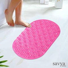 SAVYA HOME Pack of 2 Nonslip Soft Rubber Bath Mat, Rain Mat for Bathtub and Shower, Anti Slip, Anti Bacterial, Machine Washable PVC Bath Mat for Bathroom | 65 x 36 cm |Blue & Pink