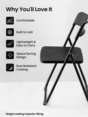 SAVYA HOME Folding Chair for Home | Iron Frame & PP Plastic Seat | Lightweight, Portable, Balcony, Garden, Camping Chair | Anti Slip Legs | Indoor Outdoor Chair | Black | 44 * 42 * 75cm