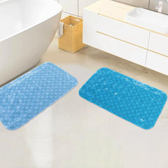 SAVYA HOME Anti Skid Bath Mat for Bathroom, Mat for Kitchen, Mat for Shower area, Bathtub Mats|PVC Bath Mat with Suction Cup, Machine Washable Floor Mat (67x37 cm)| Light Blue & Blue