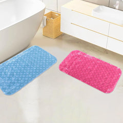 SAVYA HOME Anti Skid Bath Mat for Bathroom, Mat for Kitchen, Mat for Shower area, Bathtub Mats|PVC Bath Mat with Suction Cup, Machine Washable Floor Mat (67x37 cm)| Light Blue & Pink