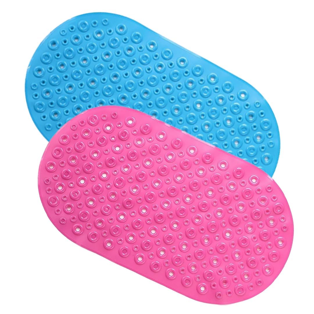 SAVYA HOME Pack of 2 Nonslip Soft Rubber Bath Mat, Rain Mat for Bathtub and Shower, Anti Slip, Anti Bacterial, Machine Washable PVC Bath Mat for Bathroom | 65 x 36 cm |Blue & Pink