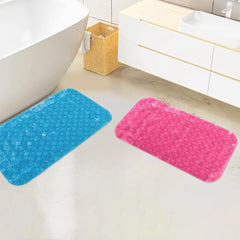 SAVYA HOME Anti Skid Bath Mat for Bathroom, Mat for Kitchen, Mat for Shower area, Bathtub Mats|PVC Bath Mat with Suction Cup, Machine Washable Floor Mat (67x37 cm)| Blue & Pink