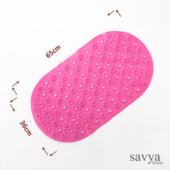 Savya Home Diatom Mud Oval Bathroom Floor Mat PVC/Non-Slip & Soft/Light Weight Mat for Living Room, Anti Skid Mat for Bathroom Floor/Shower Mat/Multipurpose Mat (Dark Blue) (Pink)