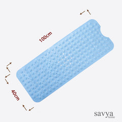 SAVYA HOME Anti Skid Bath Mats | Anti Slip Rubber Shower Mat | Bathroom Mat for Home | Floor Mat with Suction Cups | Machine Washable | Bathroom Accessories | 40 X 100 cm - Sky Blue