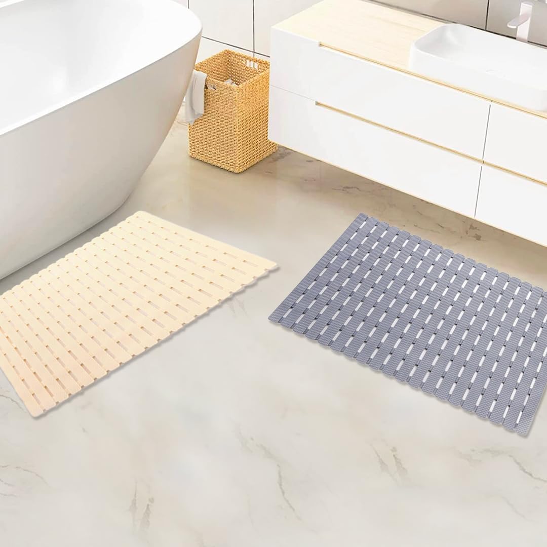 SAVYA HOME Pack of 2 PVC Bathmats | 40x71cm | Anti-Skid mat, Living Room mat, Doormat, Multipurpose mat | Quick dry bath mat|Non Slip bath mat|Bath tub mat|(Beige & Grey)