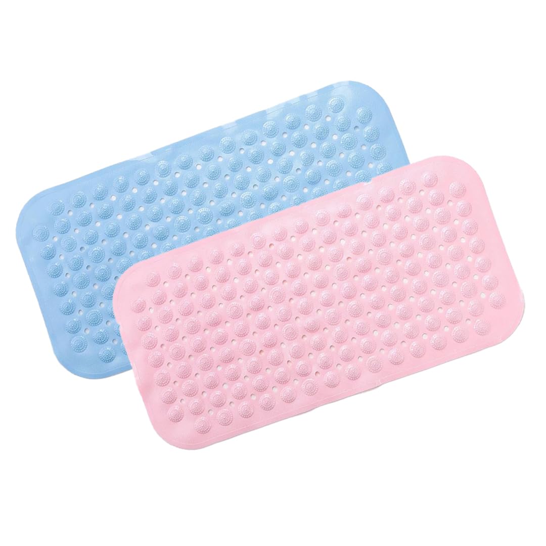 SAVYA HOME Pack of 2 Diatom Mud Bathroom Floor Mat |71 x 35.5 cm|PVC Accu-Pebble Soft & Light Weight Anti-Skid Mat for Living Room,Bathroom/Shower Mat/Multipurpose(Pink & Blue)