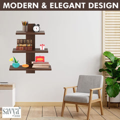 SAVYA HOME Tree Shape Wall Mounted Shelf | Ready to Assemble Book Shelf for Wall Durable & Sturdy Engineered Wood Wall Shelf for Living Room | 1 Piece | Wenge