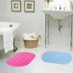 SAVYA HOME Pack of 2 Nonslip Soft Rubber Bath Mat, Rain Mat for Bathtub and Shower, Anti Slip, Anti Bacterial, Machine Washable PVC Bath Mat for Bathroom | 65 x 36 cm |Light Blue & Pink