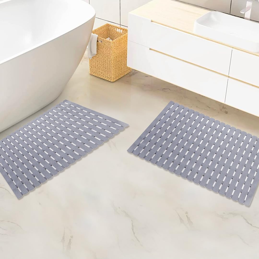 SAVYA HOME Pack of 2 PVC Bathmats | 40x71cm | Anti-Skid mat, Living Room mat, Doormat, Multipurpose mat | Quick dry bath mat|Non Slip bath mat|Bath tub mat| (Grey)
