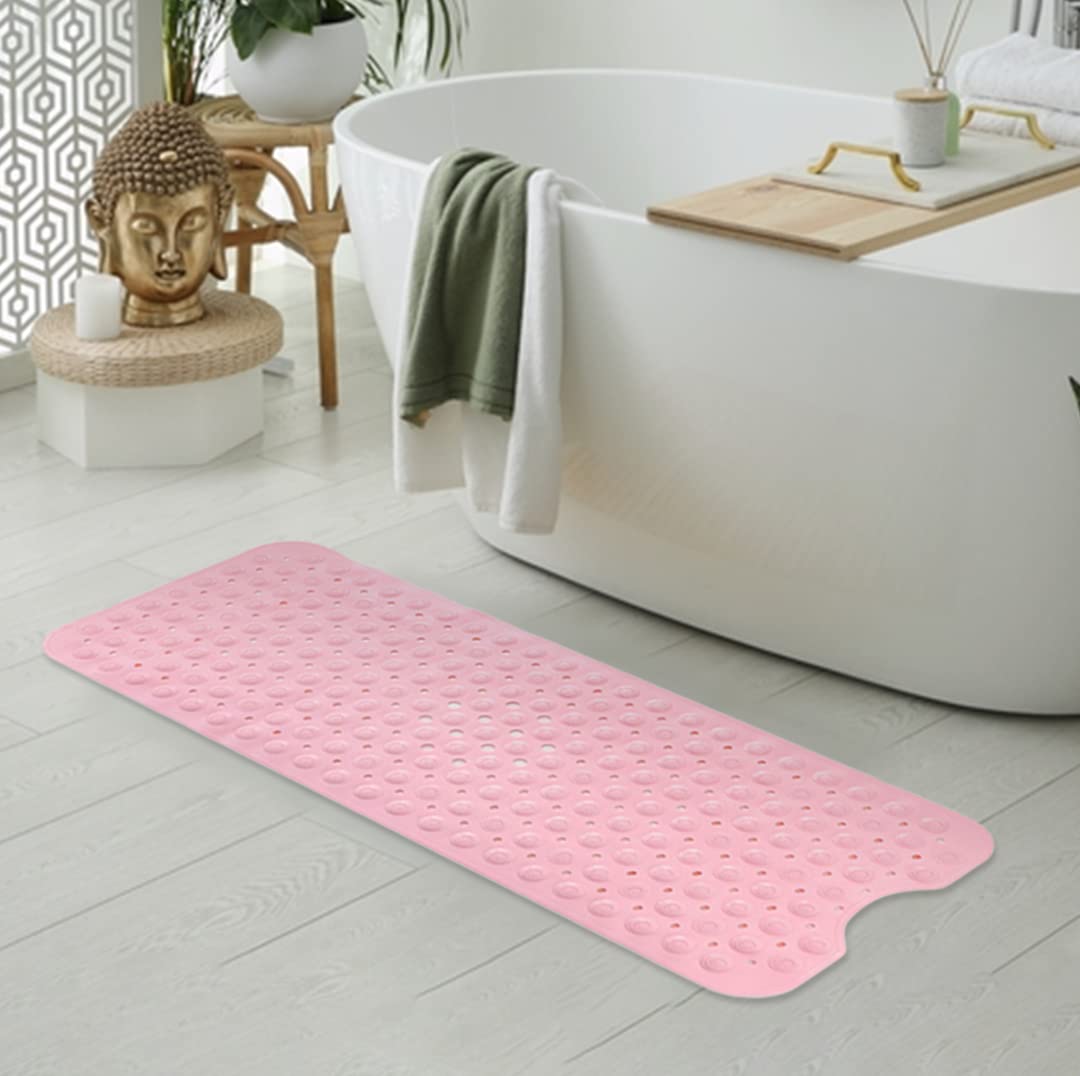 SAVYA HOME - Pink Nonslip Soft Rubber Bath Mat, Rain Mat for Bathtub and Shower, Anti Slip, Anti Bacterial, Machine Washable PVC Bath Mat for Bathroom | Size : 100 x 40 cm