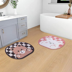 SAVYA HOME Pack of 2 Multipurpose Mat for Kids Bedroom, Mat for Play Area, Mat for Living Room, Mat for Bathroom, Mat for Shower area | 60 x 40 cm |Teddy Bear & Pink Bunny Design