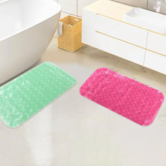 SAVYA HOME Anti Skid Bath Mat for Bathroom, Mat for Kitchen, Mat for Shower area, Bathtub Mats|PVC Bath Mat with Suction Cup, Machine Washable Floor Mat (67x37 cm)| Light Green & Pink