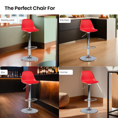 SAVYA HOME Curvy Bar Stool Chair for Kitchen/Bar Chair/Bar Chairs for Home/Kitchen Chair/Parlour Chair/Height Adjustable Chair/360°Swivel/Pneumatic Gaslift/Circular Footrest/Rubber Bottom-Red