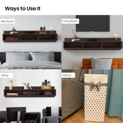 SAVYA HOME Large Set Top Box Stand Wall Mount |Wooden Shelf For Wall |Living Room, Drawing Room, Bedroom |Rack for Storage |Premium Engineered Wood |TV Unit For Living Room| Brown 89cm x 21 cm x 21 cm