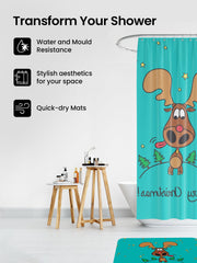 SAVYA HOME Shower Curtain (1) & Bathroom Mat (2) Set, Shower Curtains for Bathroom I, Waterproof Fabric I Anti Skid Mat for Bathroom Floor I Reindeer Print, Pack of 3