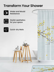 SAVYA HOME Shower Curtain (1) & Bathroom Mat (2) Set, Shower Curtains for Bathroom I, Waterproof Fabric I Anti Skid Mat for Bathroom Floor I Yellow Blossoms, Pack of 3