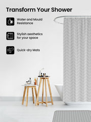 SAVYA HOME Shower Curtain (1) & Bathroom Mat (2) Set, Shower Curtains for Bathroom I, Waterproof Fabric I Anti Skid Mat for Bathroom Floor I White Grey Zig Zag, Pack of 3