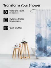 SAVYA HOME Shower Curtain (1) & Bathroom Mat (2) Set, Shower Curtains for Bathroom I, Waterproof Fabric I Anti Skid Mat for Bathroom Floor I Blue Marble, Pack of 3