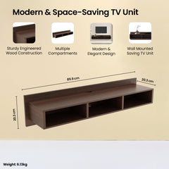 SAVYA HOME Large Set Top Box Stand Wall Mount |Wooden Shelf For Wall |Living Room, Drawing Room, Bedroom |Rack for Storage |Premium Engineered Wood |TV Unit For Living Room| Brown 89cm x 21 cm x 21 cm