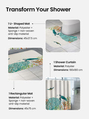 SAVYA HOME Shower Curtain (1) & Bathroom Mat (2) Set, Shower Curtains for Bathroom I, Waterproof Fabric I Anti Skid Mat for Bathroom Floor I Sea Turtles Print, Pack of 3
