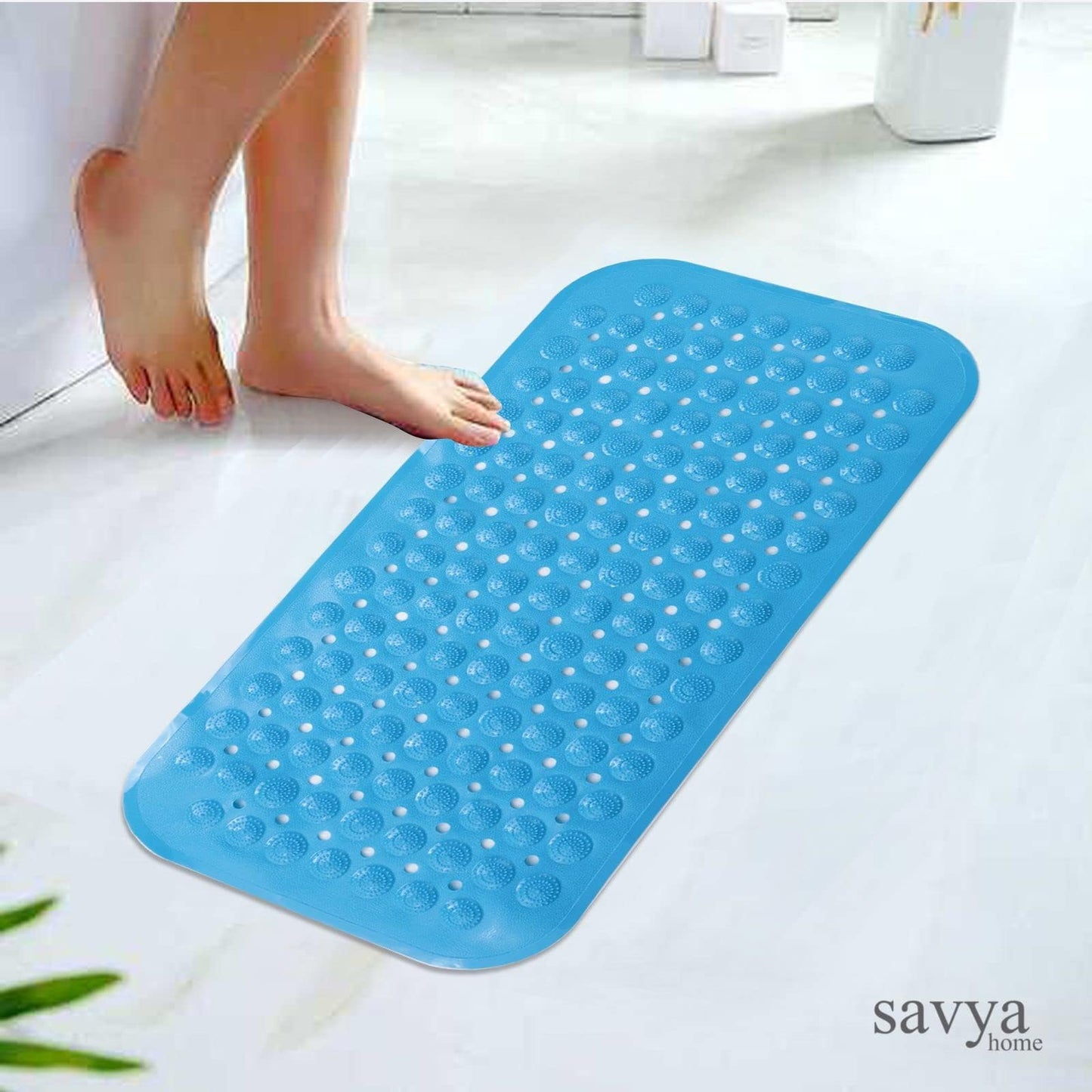 SAVYA HOME Pack of 2 Diatom Mud Bathroom Floor Mat |71 x 35.5 cm|PVC Accu-Pebble Soft & Light Weight Anti-Skid Mat for Living Room,Bathroom/Shower Mat/Multipurpose (Blue)
