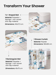 SAVYA HOME Shower Curtain (1) & Bathroom Mat (2) Set, Shower Curtains for Bathroom I, Waterproof Fabric I Anti Skid Mat for Bathroom Floor I Nautical Blue, Pack of 3