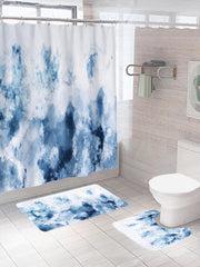 SAVYA HOME Shower Curtain (1) & Bathroom Mat (2) Set, Shower Curtains for Bathroom I, Waterproof Fabric I Anti Skid Mat for Bathroom Floor I Blue Marble, Pack of 3