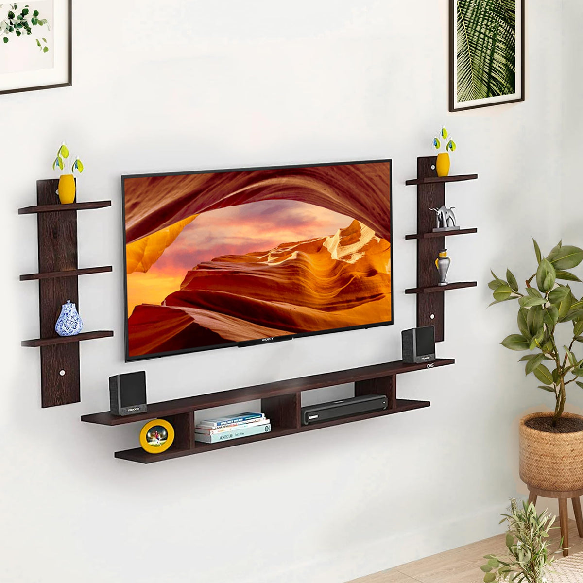 SAVYA HOME Wall Mount Tv Entertainment Unit/with Set Top Box Stand and Wall Shelf Display Rack Two Box for Life Room (Ideal for Up to 55") Screen(Engineered Wood)