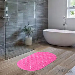 Savya Home Diatom Mud Oval Bathroom Floor Mat PVC/Non-Slip & Soft/Light Weight Mat for Living Room, Anti Skid Mat for Bathroom Floor/Shower Mat/Multipurpose Mat (Dark Blue) (Pink)