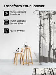 SAVYA HOME Shower Curtain (1) & Bathroom Mat (2) Set, Shower Curtains for Bathroom I, Waterproof Fabric I Anti Skid Mat for Bathroom Floor I Forest Night, Pack of 3