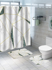 SAVYA HOME Shower Curtain (1) & Bathroom Mat (2) Set, Shower Curtains for Bathroom I, Waterproof Fabric I Anti Skid Mat for Bathroom Floor I Geometric Marble, Pack of 3