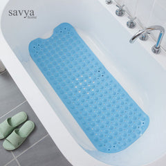 SAVYA HOME Anti Skid Bath Mats | Anti Slip Rubber Shower Mat | Bathroom Mat for Home | Floor Mat with Suction Cups | Machine Washable | Bathroom Accessories | 40 X 100 cm - Sky Blue