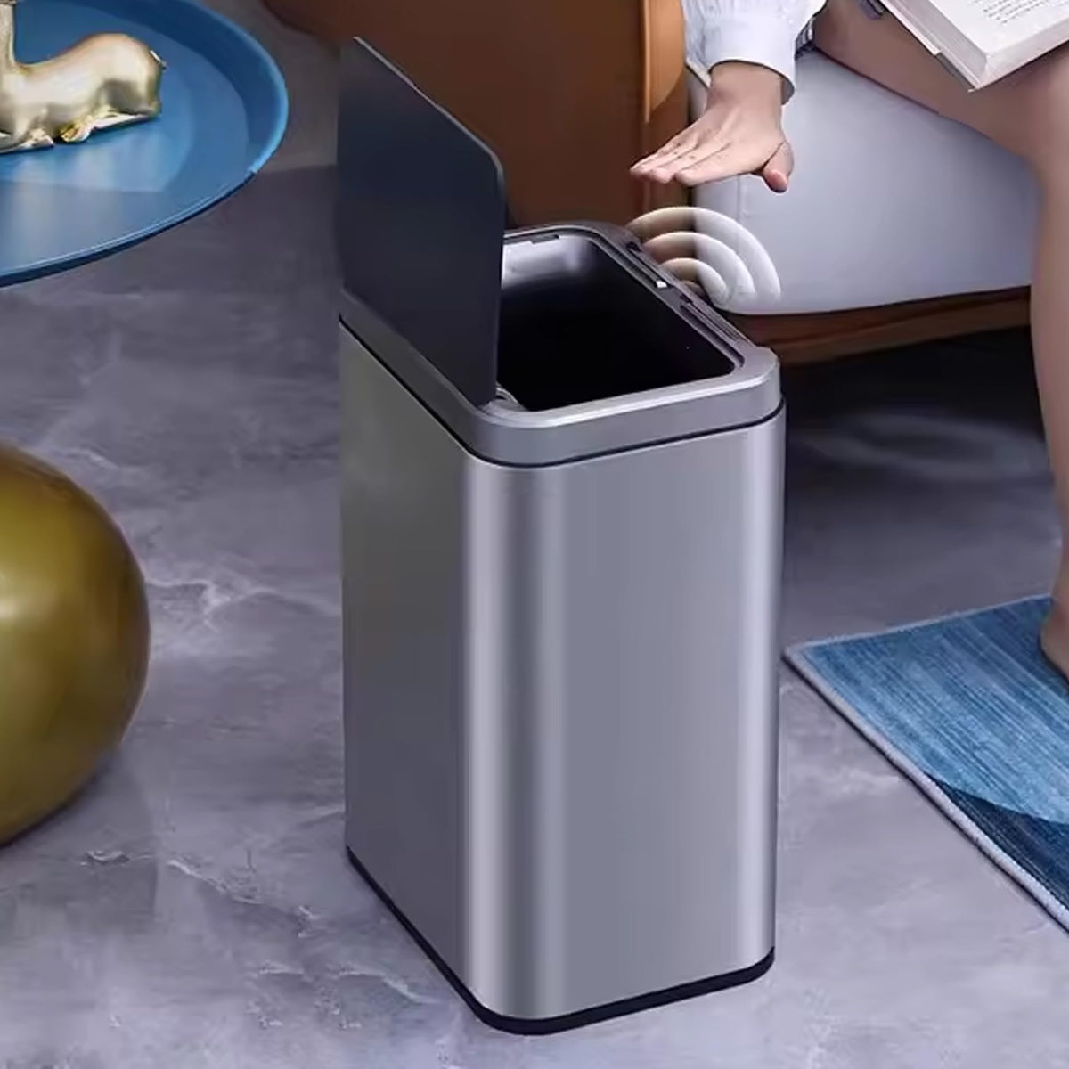 SAVYA HOME 13L Dustbin For Kitchen | Dustbin For Bathroom | 33 cm Automatic Smart Sensor Dustbin For Bedroom | Waste Bin | Stainless Steel Dustbin With Lid | Dustbin for Home | Garbage Bin - Silver