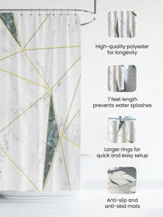 SAVYA HOME Shower Curtain (1) & Bathroom Mat (2) Set, Shower Curtains for Bathroom I, Waterproof Fabric I Anti Skid Mat for Bathroom Floor I Geometric Marble, Pack of 3