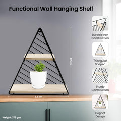 SAVYA HOME Triangular Hanging Wall Shelf/Wall Shelves/Wall Mounted Shelf/Home Decoration/Wall Shelf for Bedroom/Interior Decoration Items/Metal Decorative Rack/Pinewood/White-27x9.5x27 cm