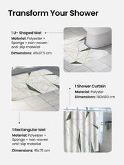 SAVYA HOME Shower Curtain (1) & Bathroom Mat (2) Set, Shower Curtains for Bathroom I, Waterproof Fabric I Anti Skid Mat for Bathroom Floor I Geometric Marble, Pack of 3