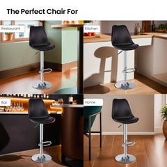 SAVYA HOME Curvy Plus Bar Stool | Stool for Kitchen | Height Adjustable Curvy 360 Swivel Design | High Chair for Adults Suitable for Cafeteria Dining Office Shops | Black